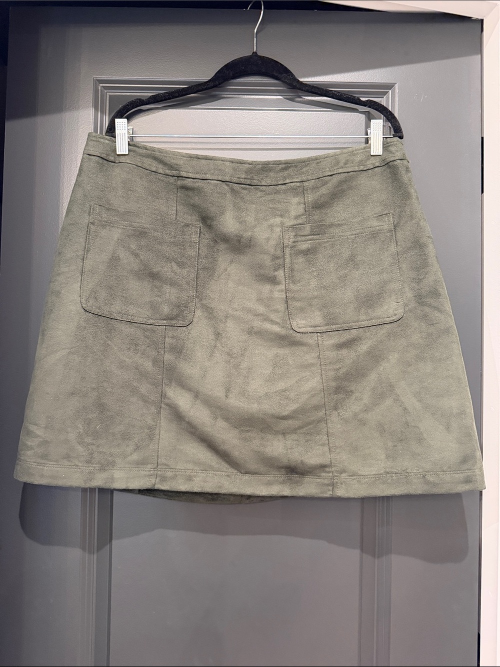 Old Navy Suede A-Line Mini Skirt in Dark Olive Green